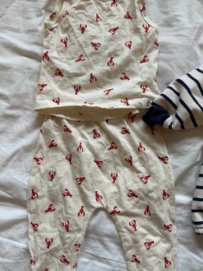 Rabbit and Bear Two-Piece Tank & Pants Set with Red Lobster Print